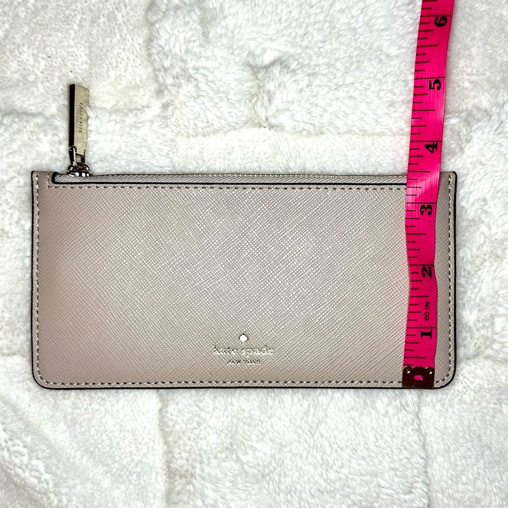 NWOT KATE SPADE Thin Wallet Card Case Gray Tan Leather Minimal Quiet Luxury Norm - Picture 5 of 7